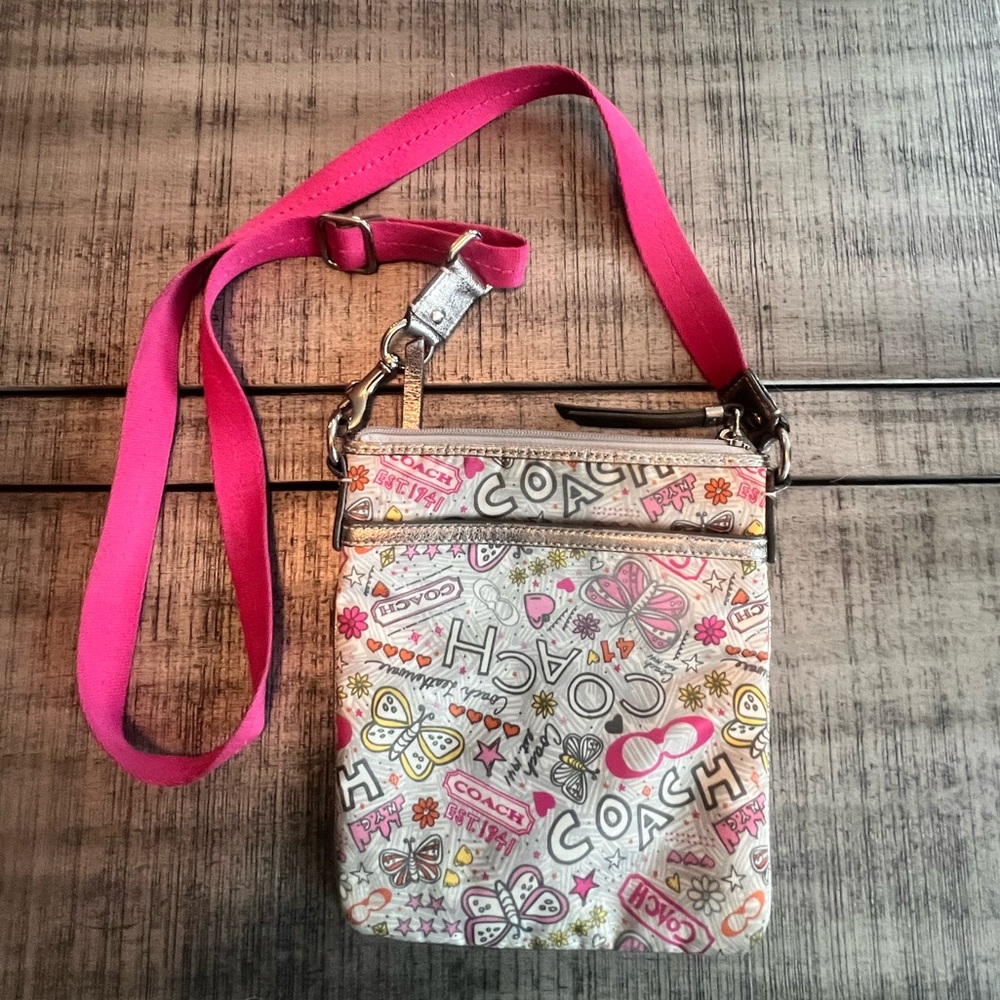 Coach Pink and Orange Crossbody Bag with Artistic Design